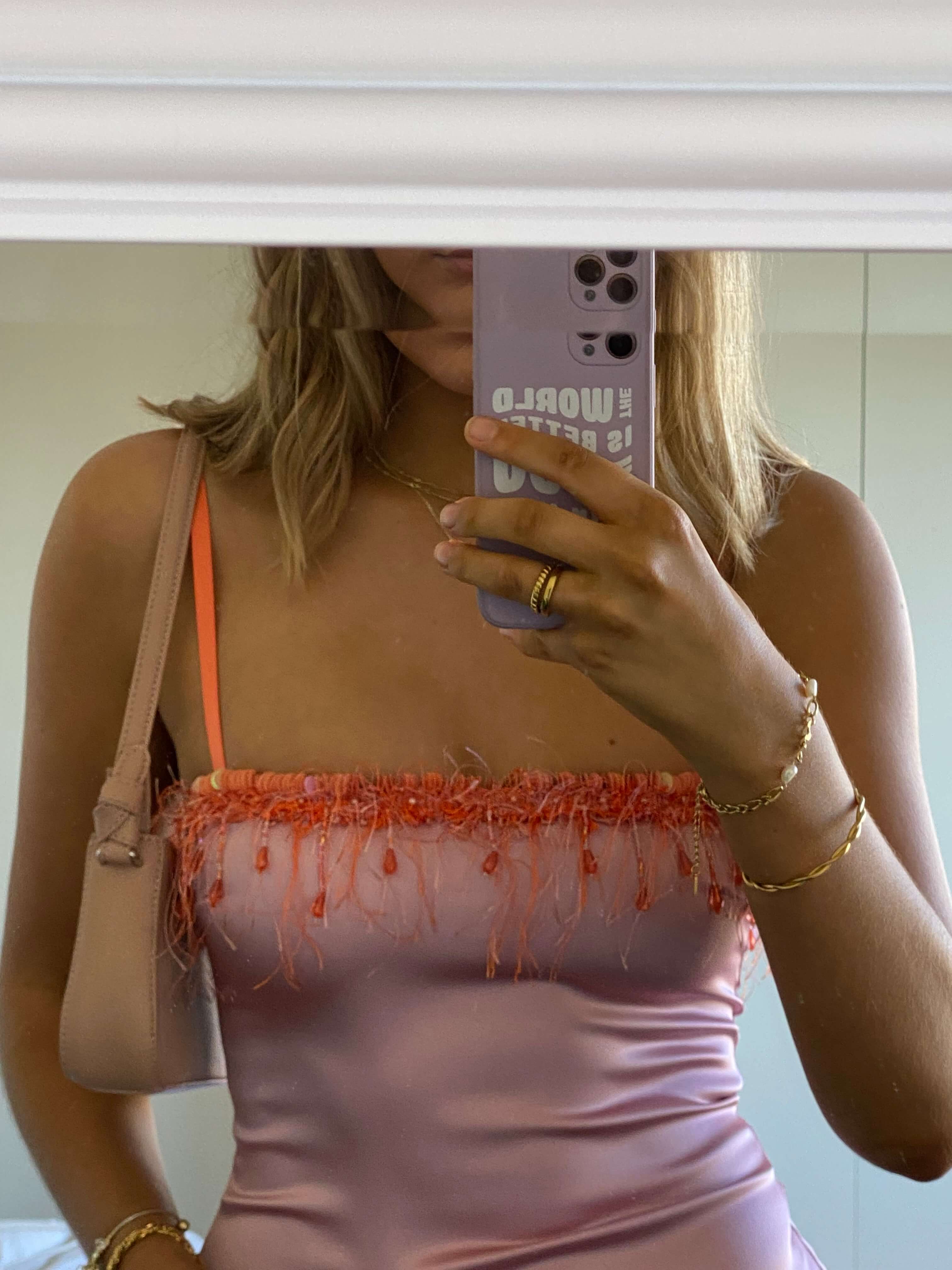 Danielle Guizio Satin Beaded Mini Dress Powder Pink Size 8
