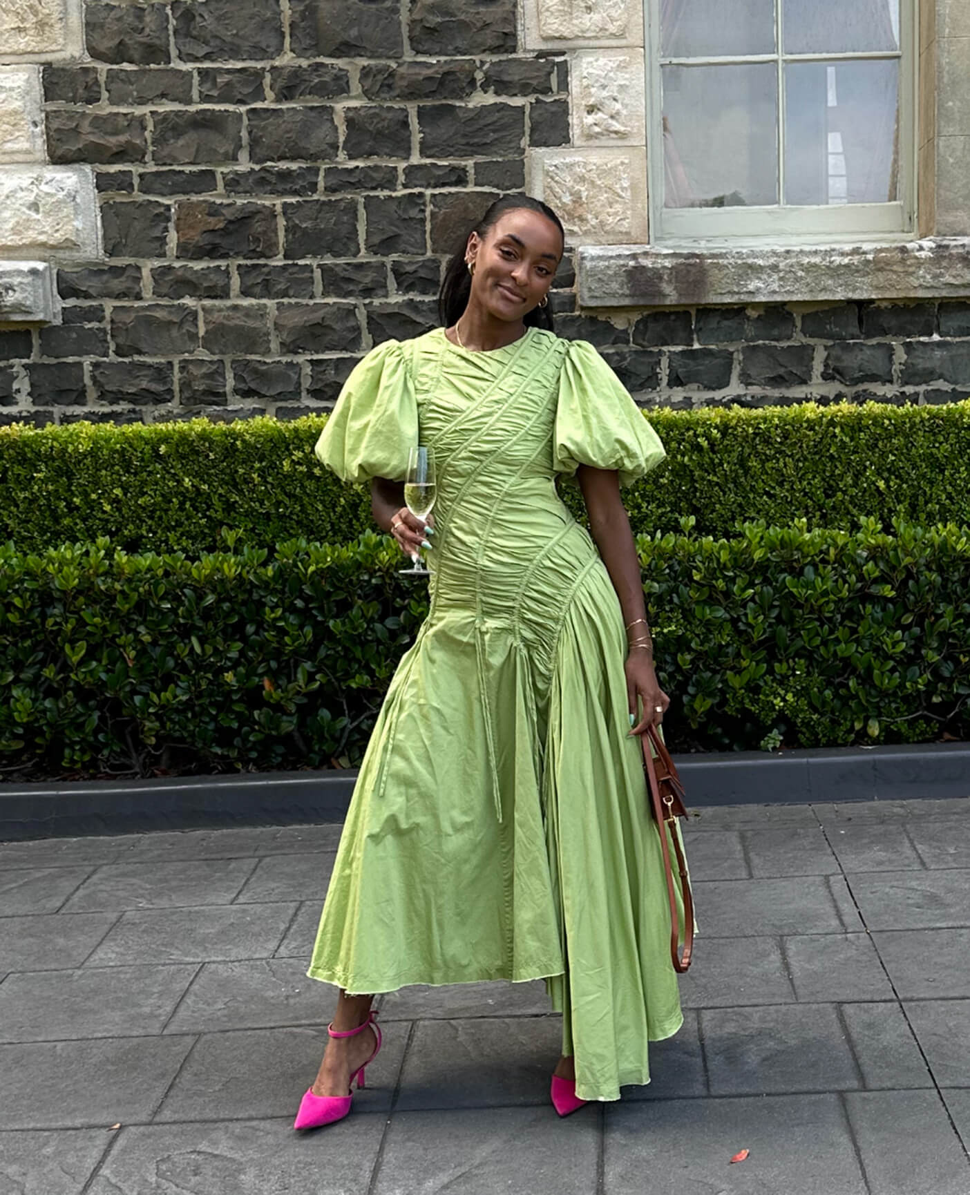Aje Siren Drawstring Midi Dress Green Size 6