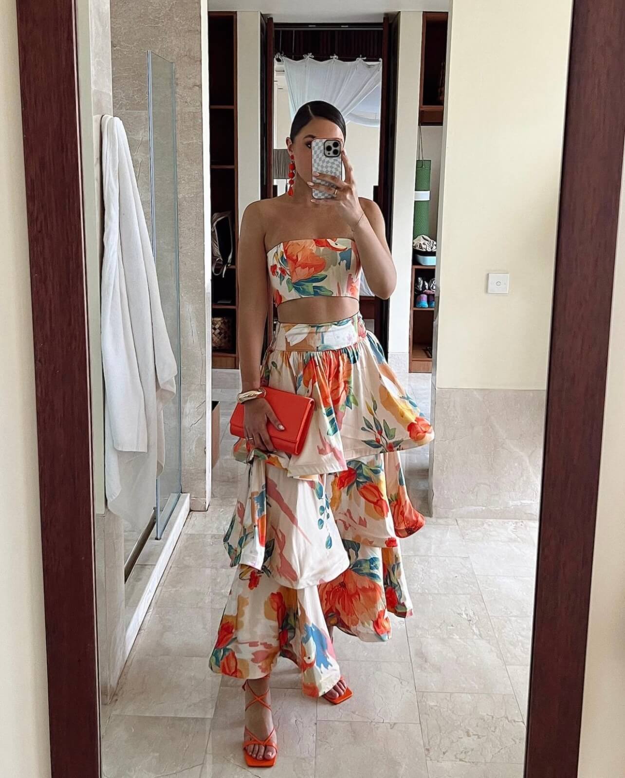 Leo Lin Florescence Bustier Crop & Tiered Maxi Skirt Multi Size 8 & 10