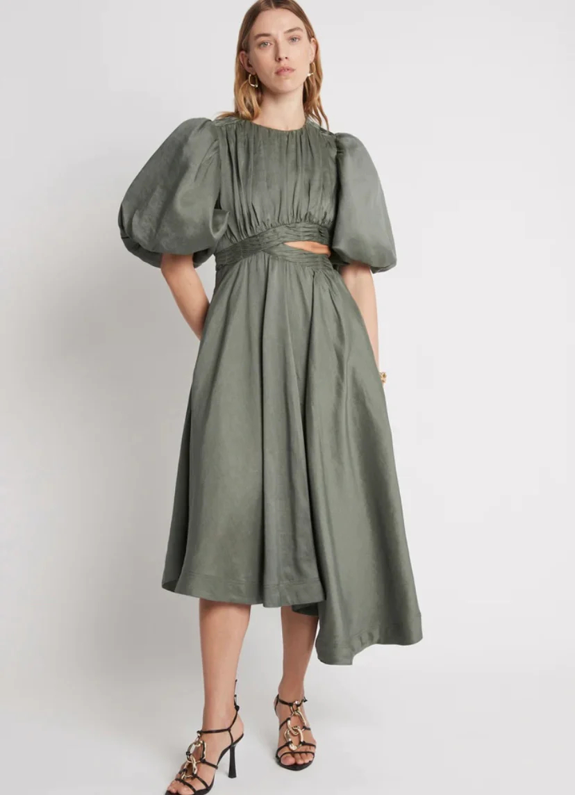 Aje Tidal Tucked Cut Out Midi Dress Green Size 10