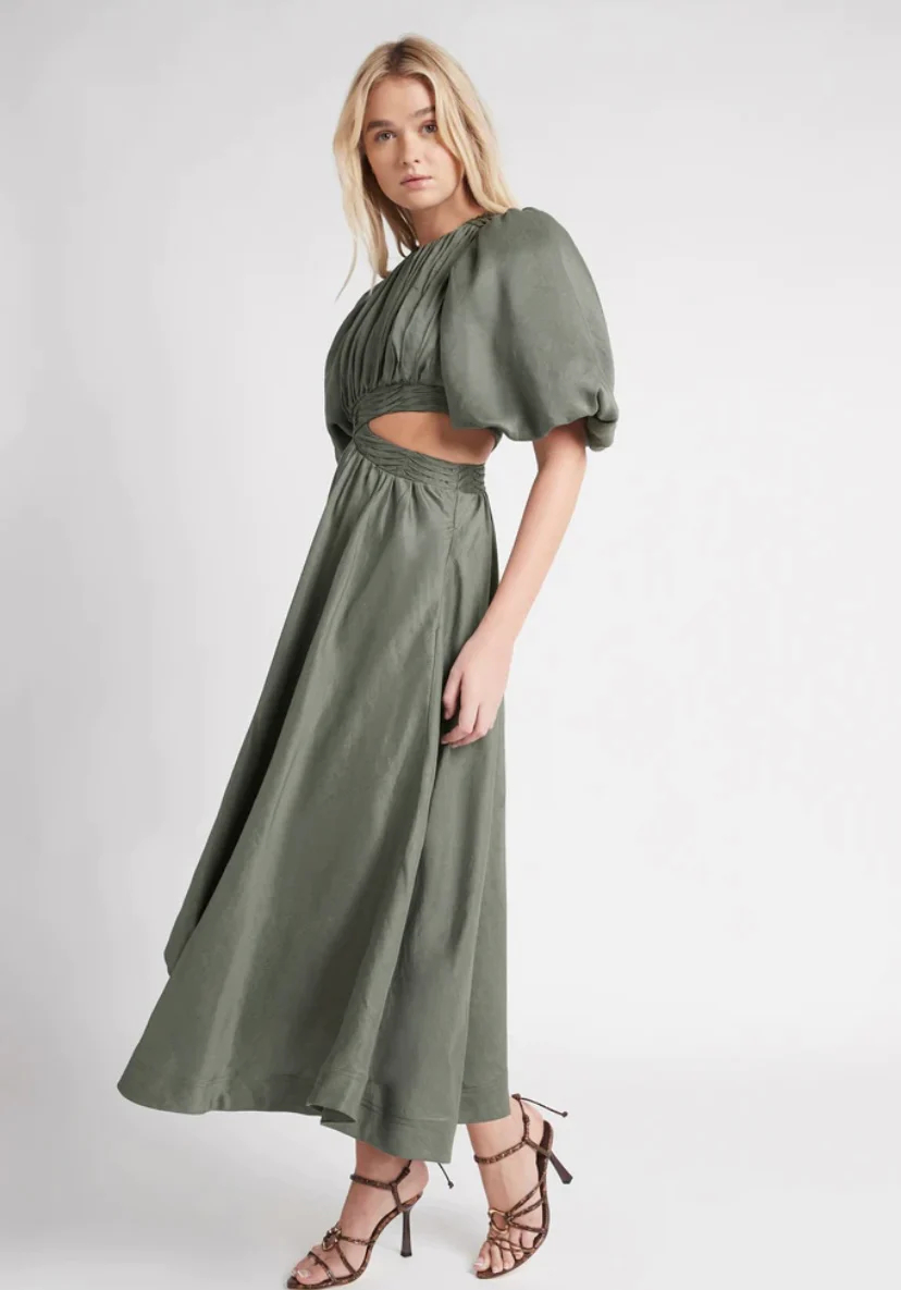 Aje Tidal Tucked Cut Out Midi Dress Green Size 10