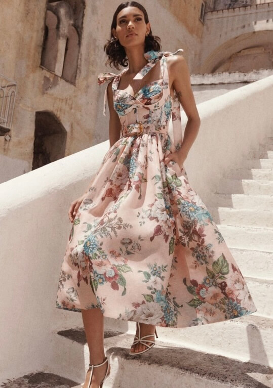 Zimmermann Matchmaker Midi Dress Pink Barkcloth Print Size 0 & 1