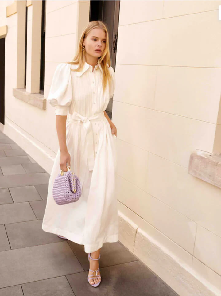 Aje Madeleine Belted Midi Dress White Size 12