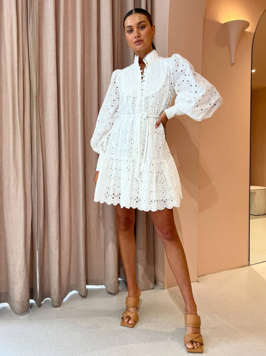 short v neck dress with sleeves V-Neck Backless Short Wedding Dress - Long Sleeve Lace