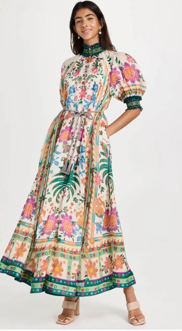 zimmermann ginger swing belted floral print ramie voile maxi dress Zimmermann Ginger Swing Maxi Dress in Cream Multi