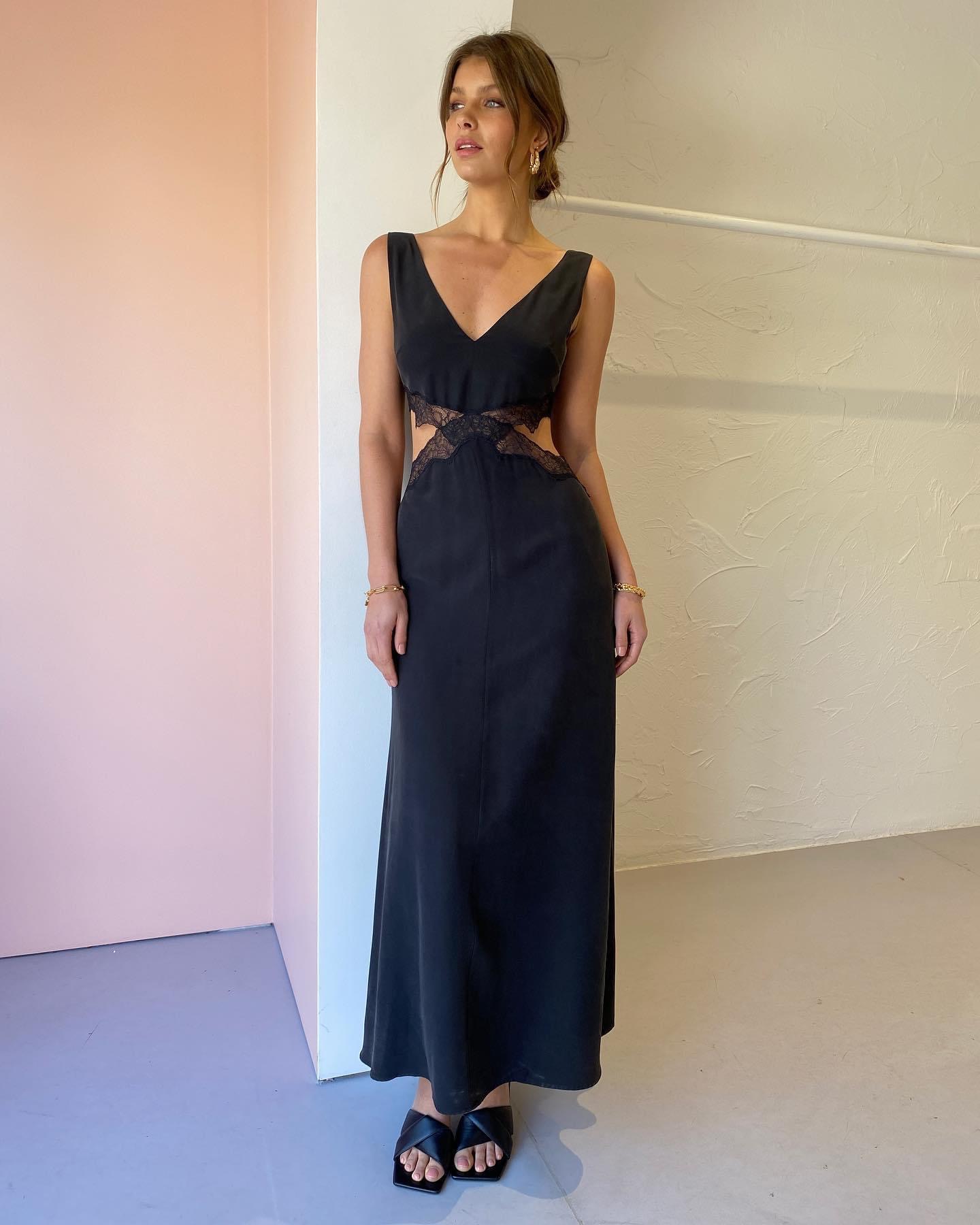 smart black dress Hire Sir the Label Indigo Twist Dress Size 10 from LONE Dress Hire –  lonedresshire main image 0