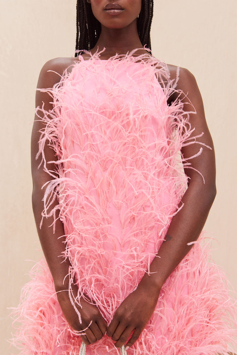cult gaia shannon dress pink Cult Gaia Shannon Feather Dress Shell Pink
