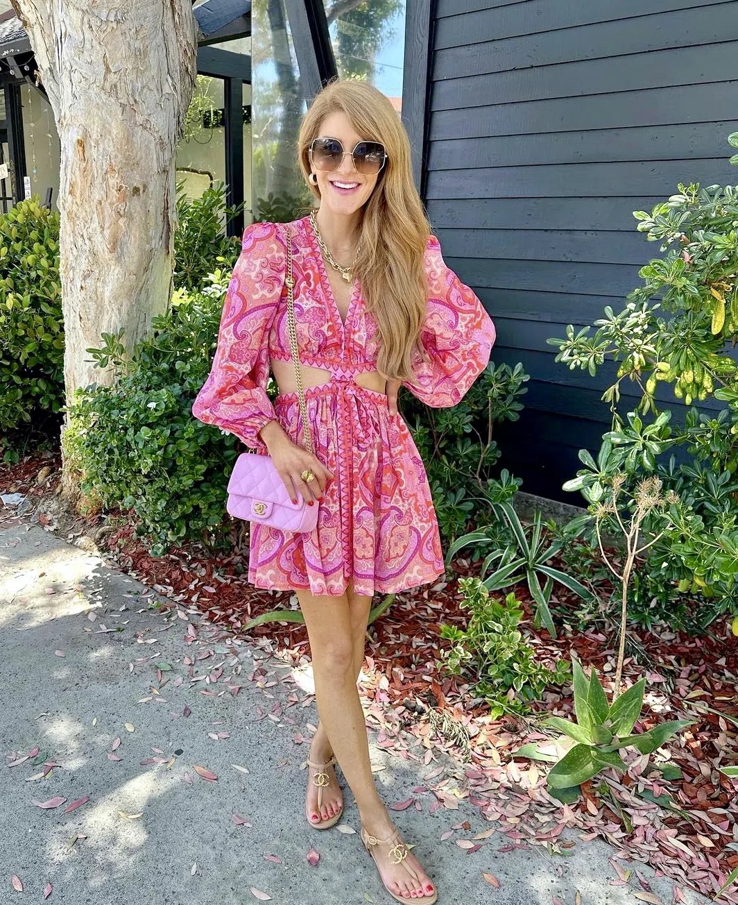 Zimmermann Halcyon Self Tie Mini Dress Pink Paisley Size 2