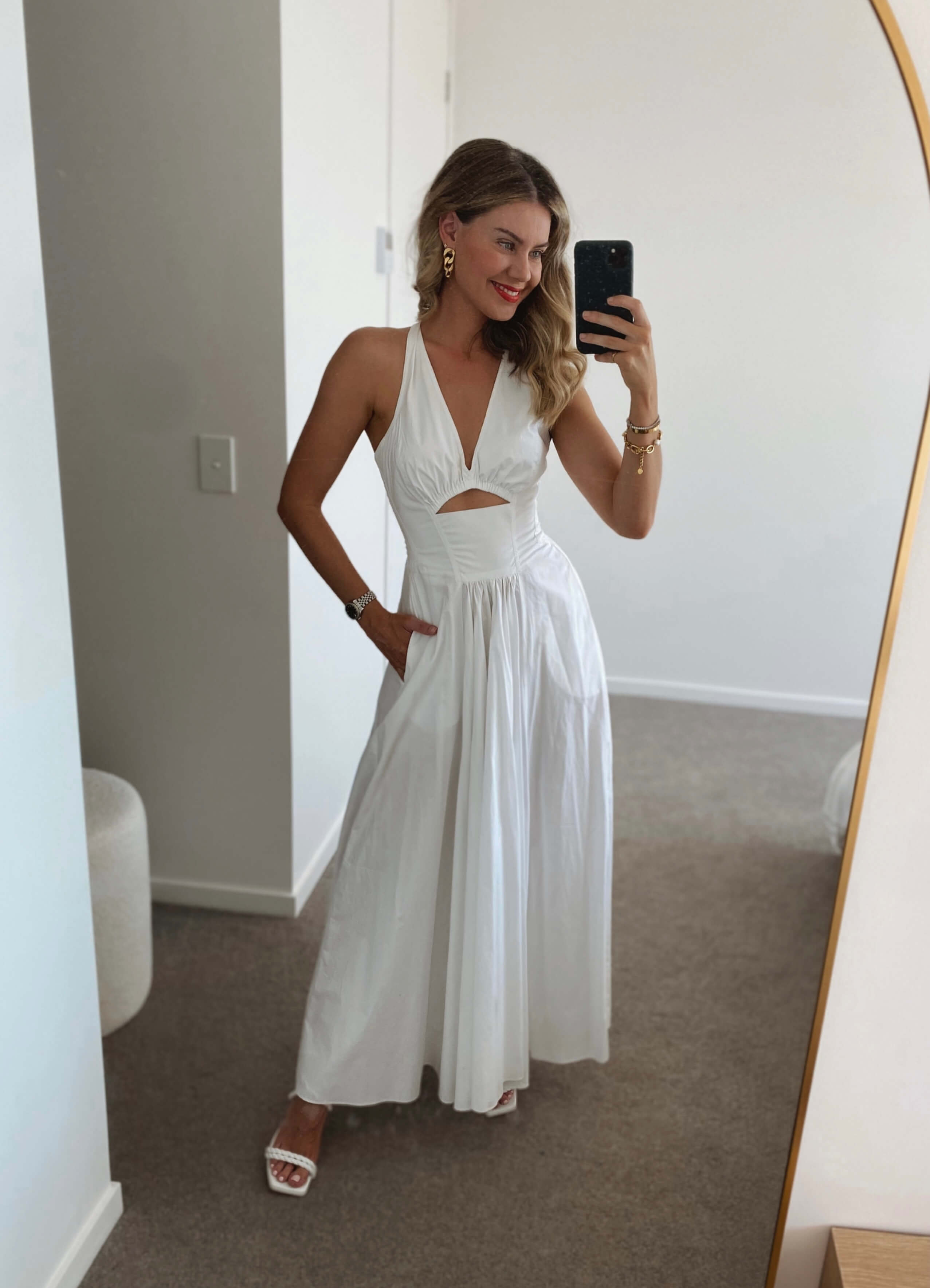 scanlan theodore cut out dress Scanlan Theodore Crepe Knit Cut-Out Gown