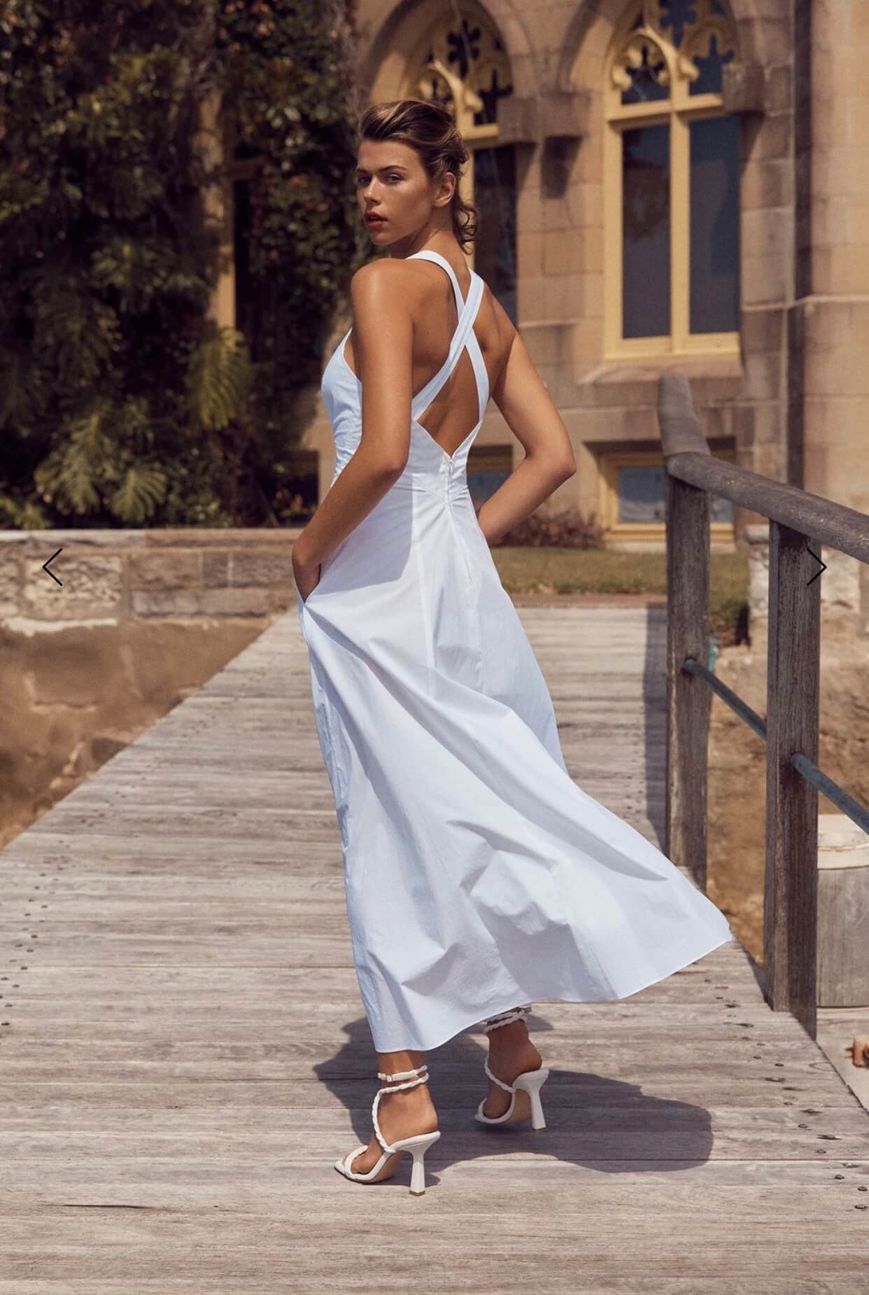 ganni cotton silk maxi dress Cutout Linen & Silk-Blend Color:WHITE GAUZE Cbazaar Women's Fit And ruched silhouette Style_Blazer Dress