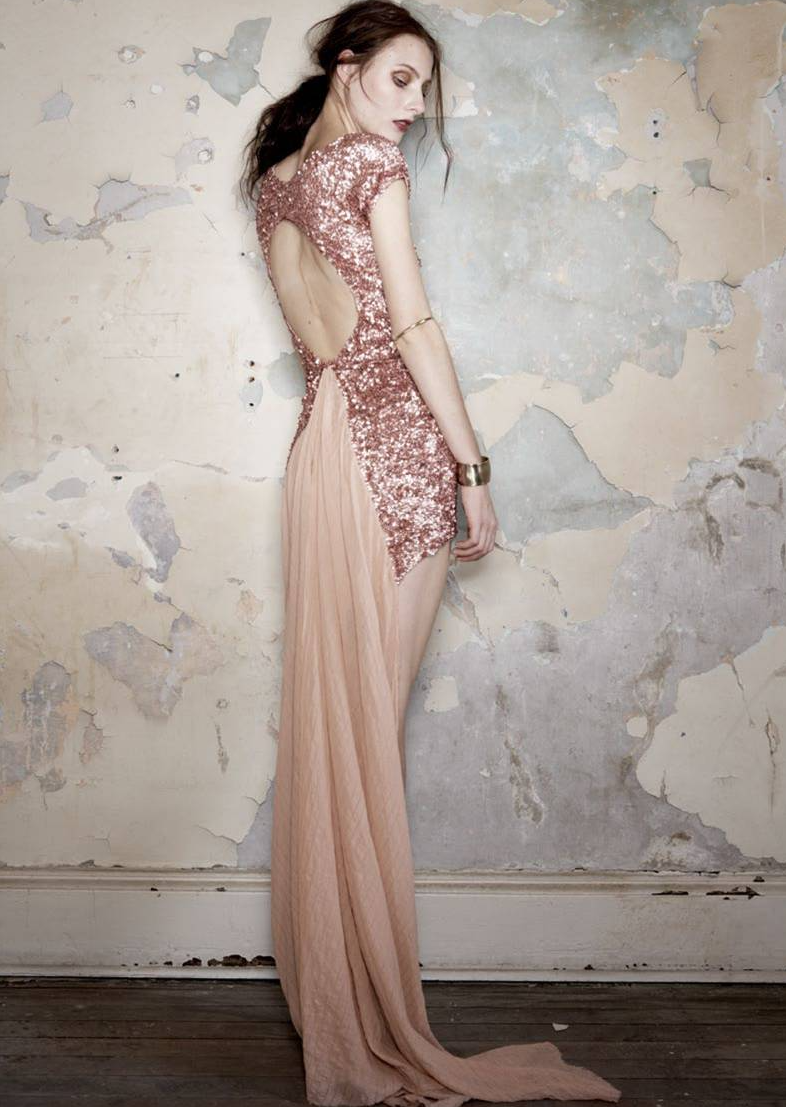 slim fit dress slacks Gaia Sequin Evening Gown Gold