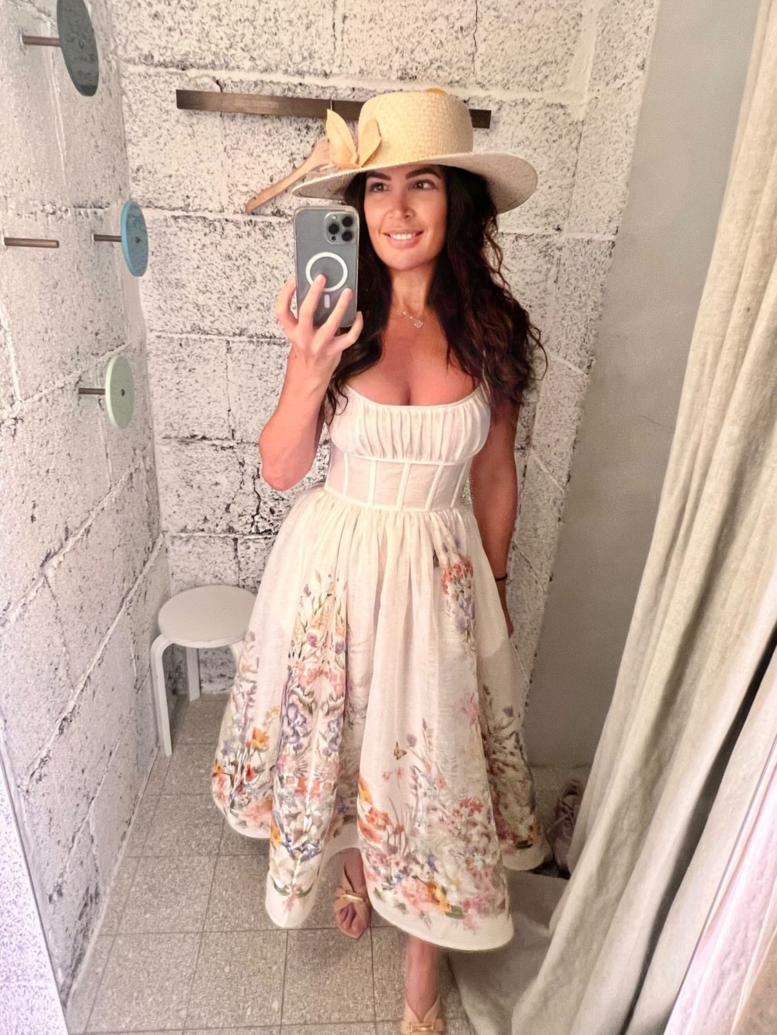 Zimmermann Natura Ruched Midi Dress Ivory Wild Flowers Size 0