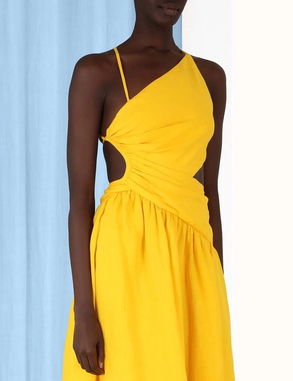 Zimmermann Ginger Asymmetric Midi Dress Yellow Size 1