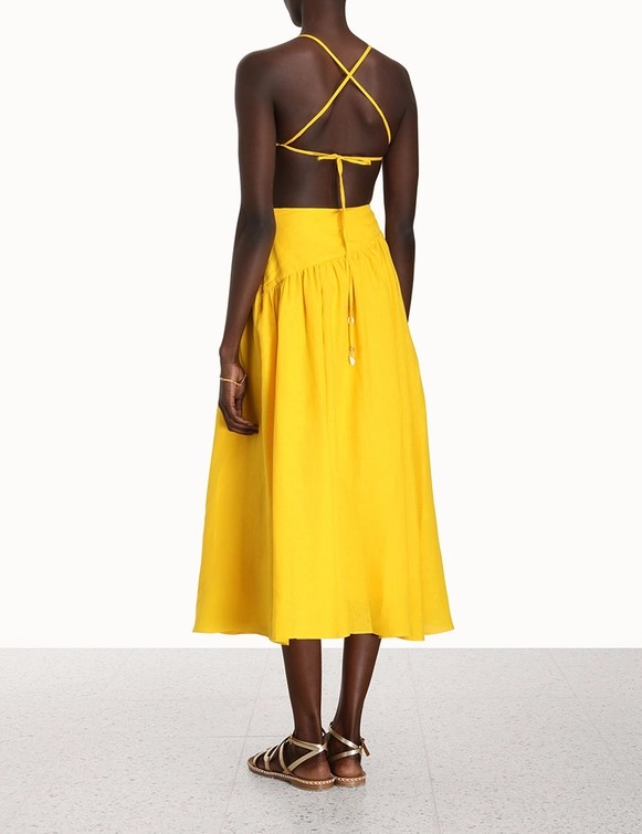 Zimmermann Ginger Asymmetric Midi Dress Yellow Size 1