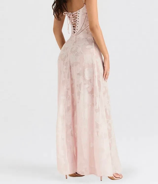 chinese dress ladies House of CB Seren Vintage Cream Floral Lace Back Maxi Dress