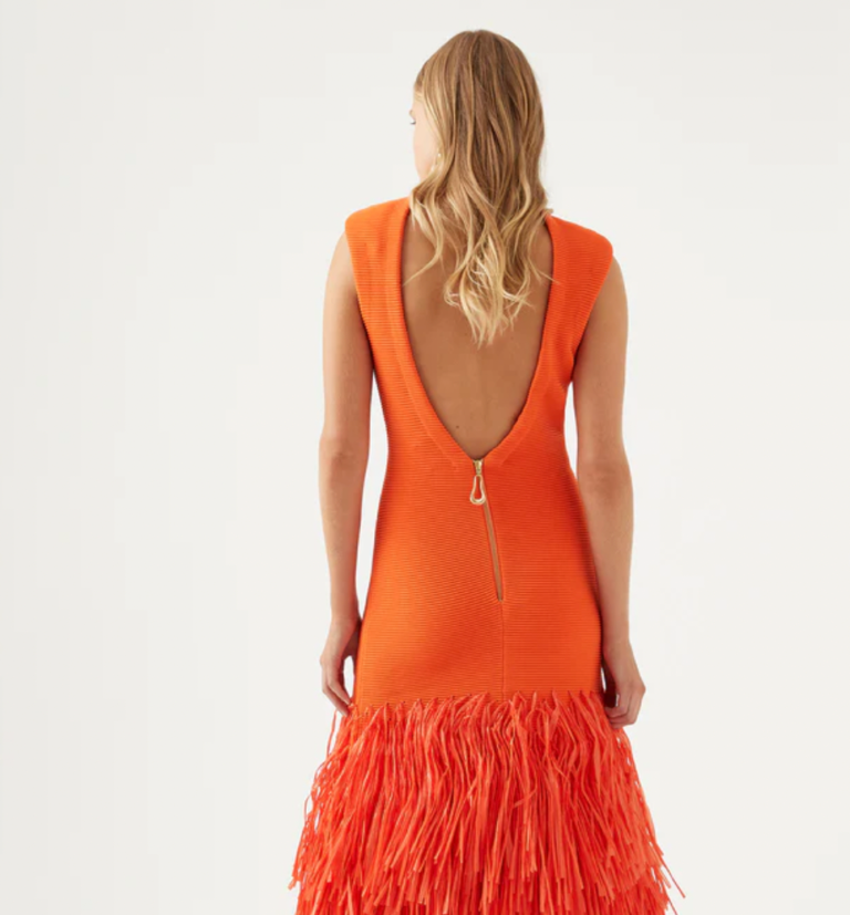 Aje Raffia Knit Midi Dress Orange Size 8