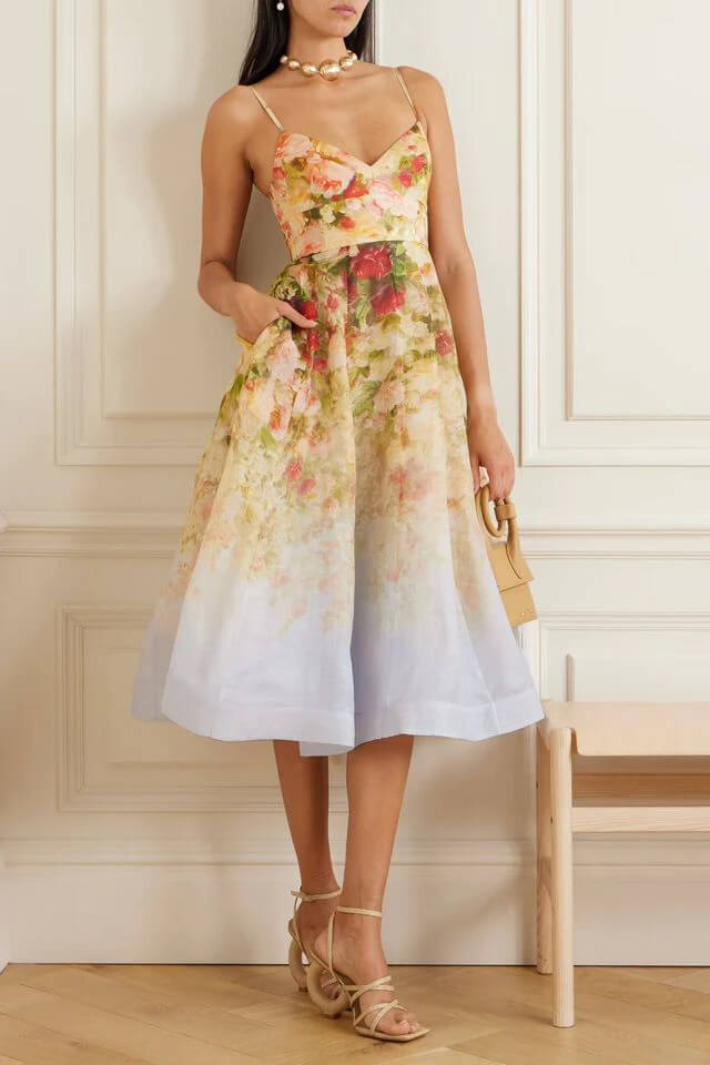 Zimmermann Luminosity Picnic Midi Dress Rosy Garden Print Size 0 & 1