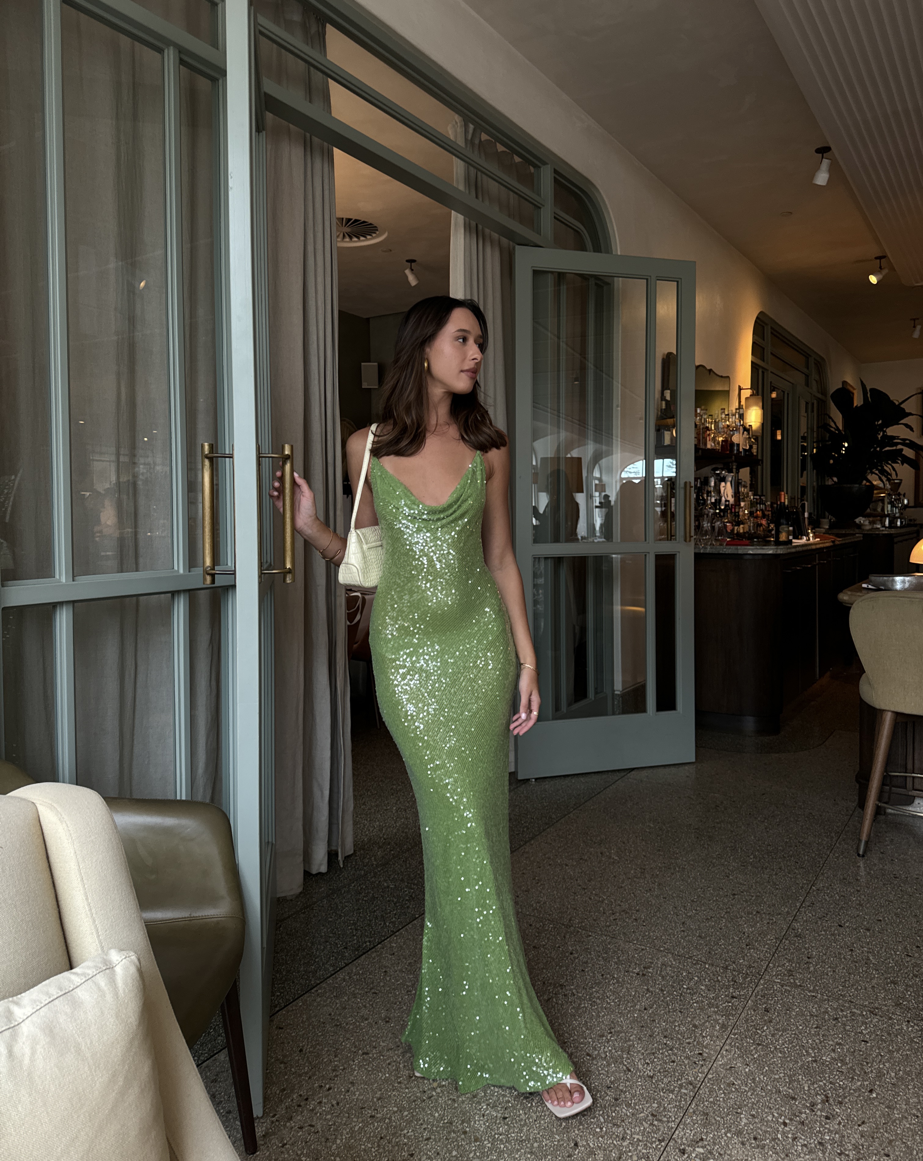 slim fit dress slacks Mara Lime Green Sequin Maxi Dress – unmatchedbyu main image 1