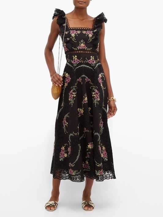 allia cross stitch long dress Zimmermann Allia Floral Cross Stitch Maxi Dress Black Size 3