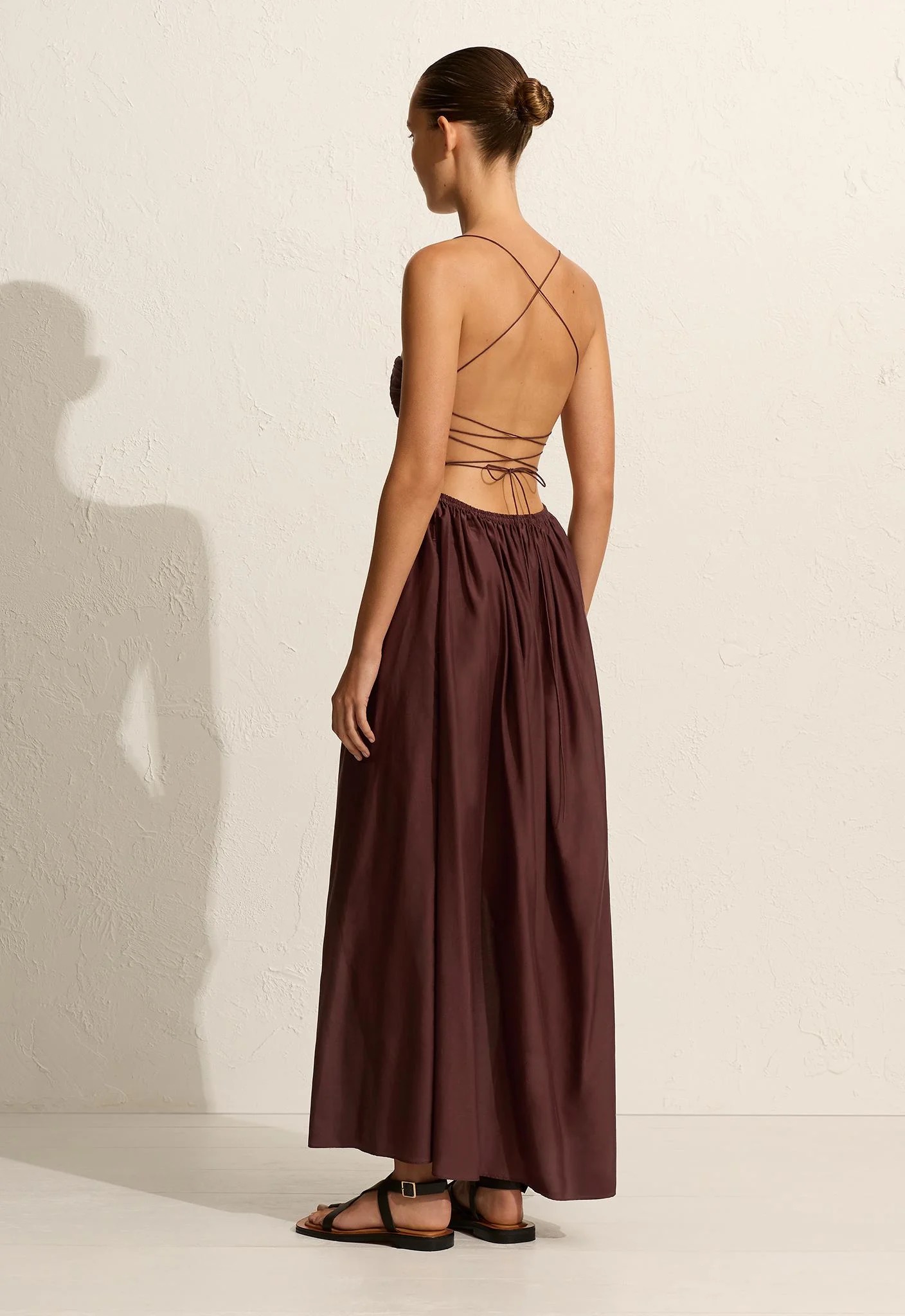 Matteau Gathered Lace Up Dress Brown Size 6