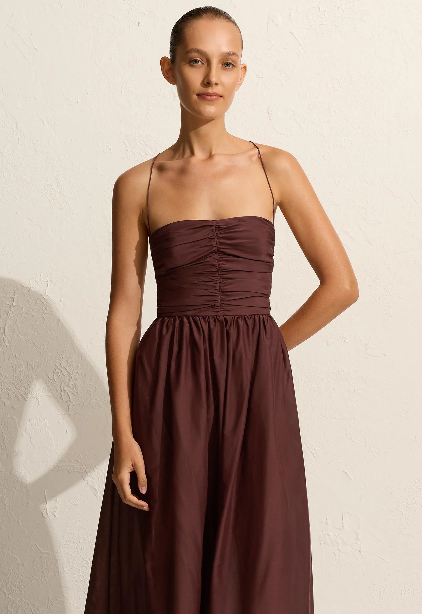 matteau dress brown Matteau Shirred Plunge Dress