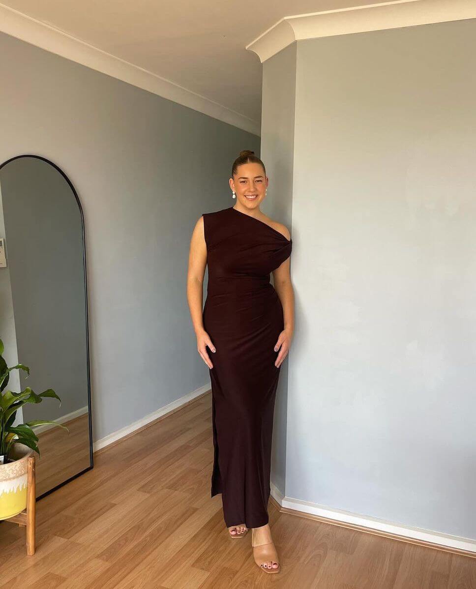 Camilla And Marc Annalise Draped Maxi Dress Chocolate Size 10