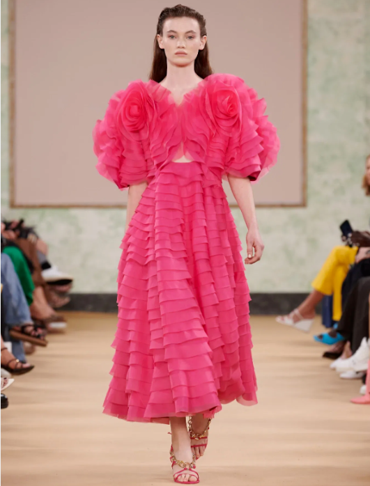 aje ruffle dress pink Aje Genesis Ruffled Midi Dress | Pink