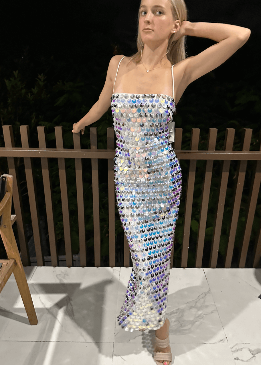 knee length dresses for ladies Sequin Slip Phoenix Midi Dress – CHICIDA main image 1