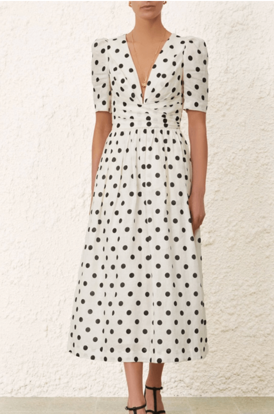 zimmermann polka dot midi dress Pleated polka-dot georgette midi dress - brown