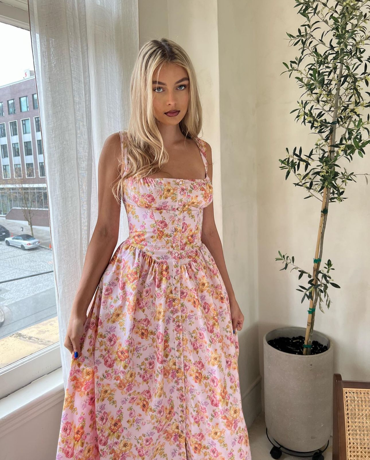 knee length dresses for ladies House Of CB Elia Ivory Floral Midi Sundress