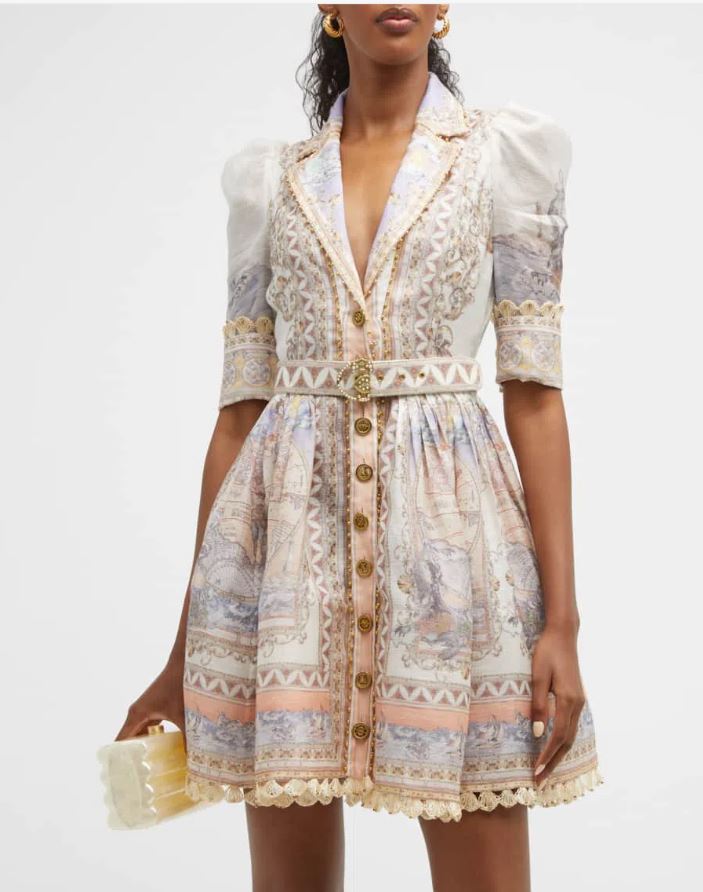 Zimmermann High Tide Mini Shirt Dress Odyssey Print Size 0 / AU 8