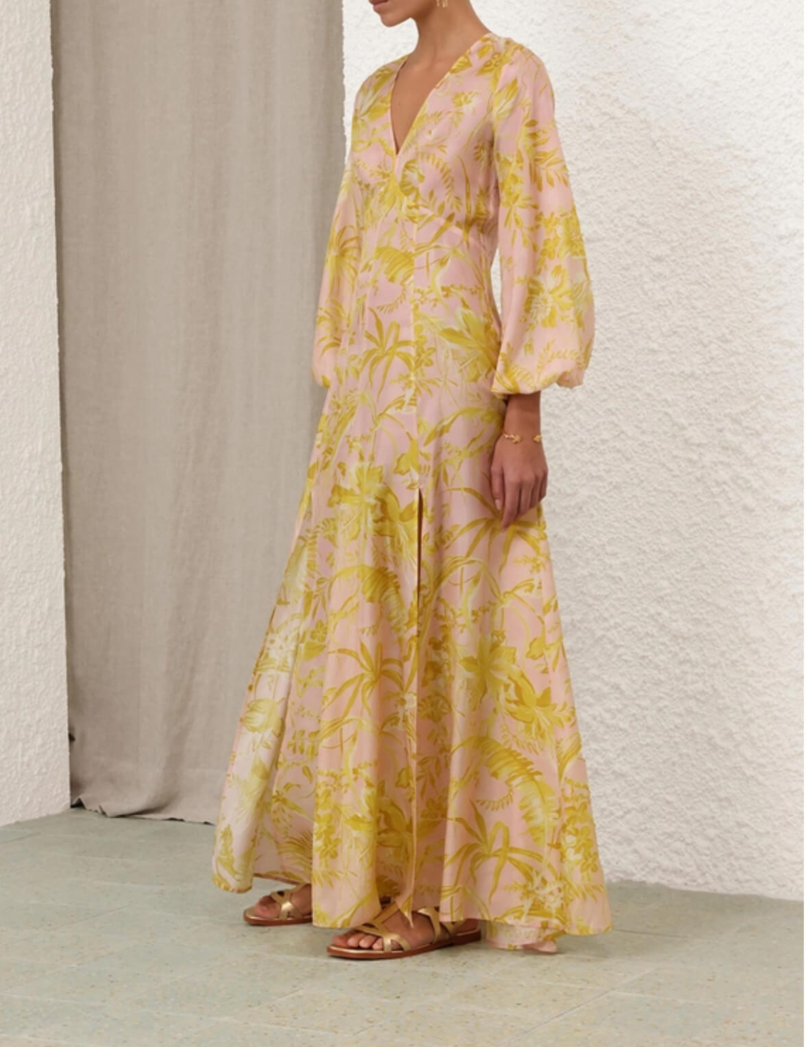 Zimmermann Golden Long Sleeve Maxi Dress Pink/Gold Floral Size 2