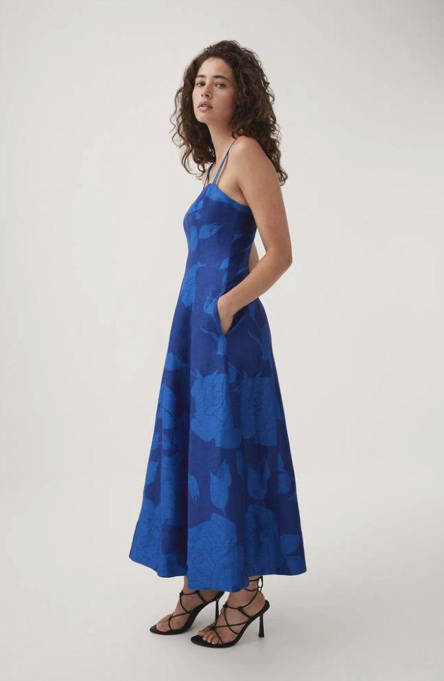 aje belonging flared midi dress Aje Belonging Flared Midi Dress Blue Size 14