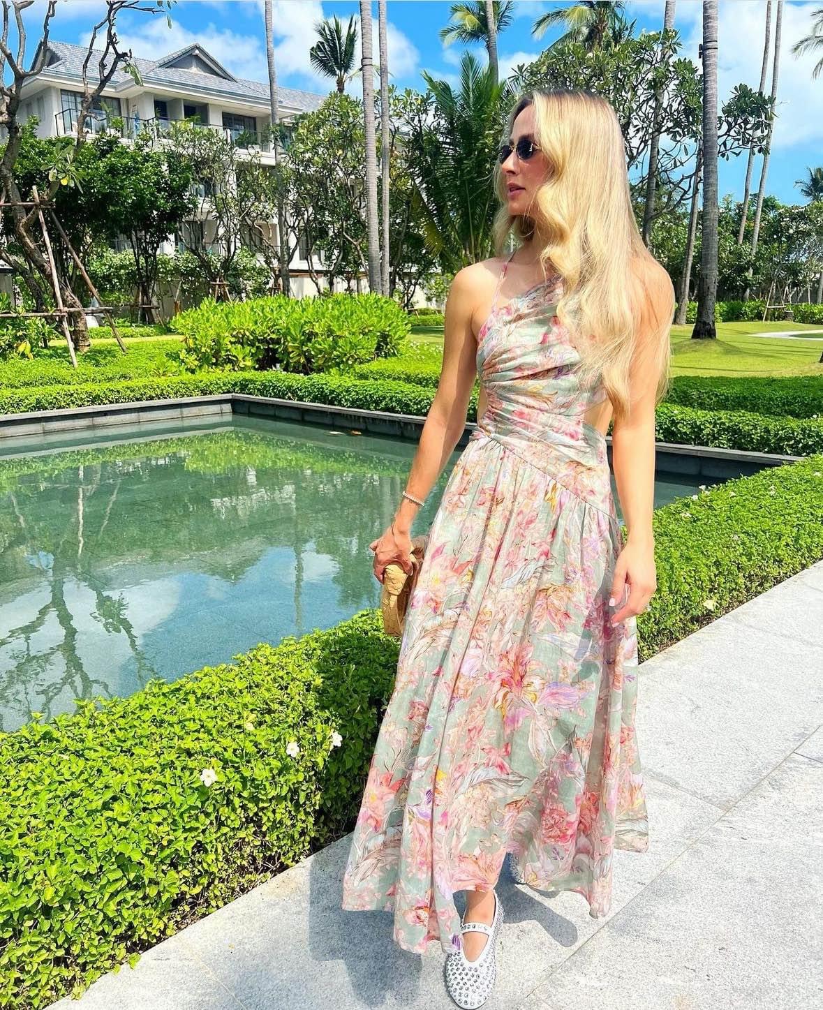 Zimmermann Cira Asymmetric Green Floral Midi Dress Size 2