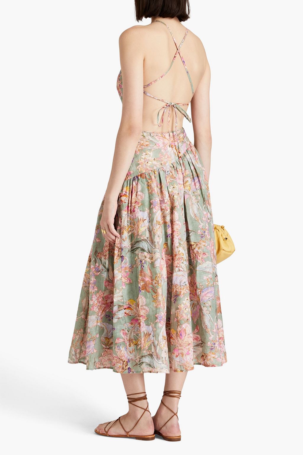 Zimmermann Cira Asymmetric Green Floral Midi Dress Size 2