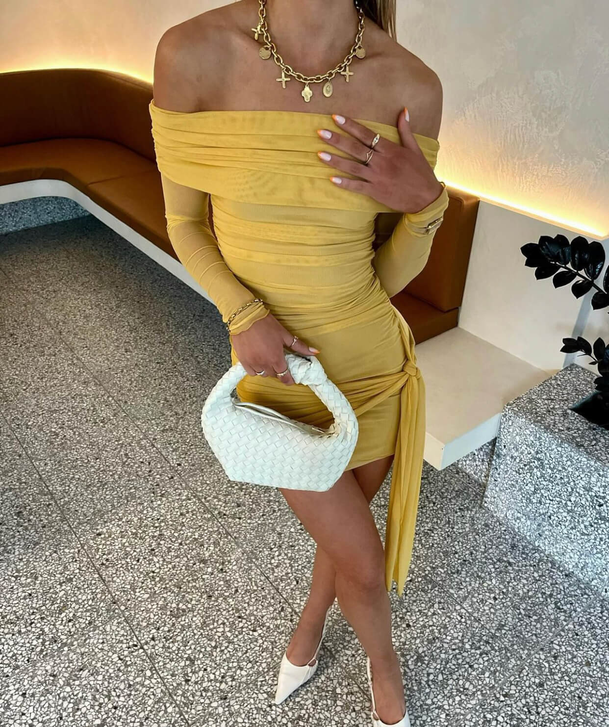 benni yellow dress Hire Nico Offshoulder Mini in Butter – SUSTAINABLY. The Dress Hire Benni Yasmin Off Shoulder Mini