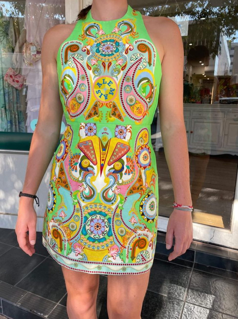 knee length dresses for ladies Almais Pinball Bodice Dress Multi Mid Length Strapless Multicolor wit   Kelsid Closet