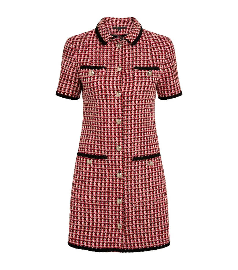 open lace back dress Maje Red White Tweed Short Sleeve Black Trim Dress – Phoenix Style