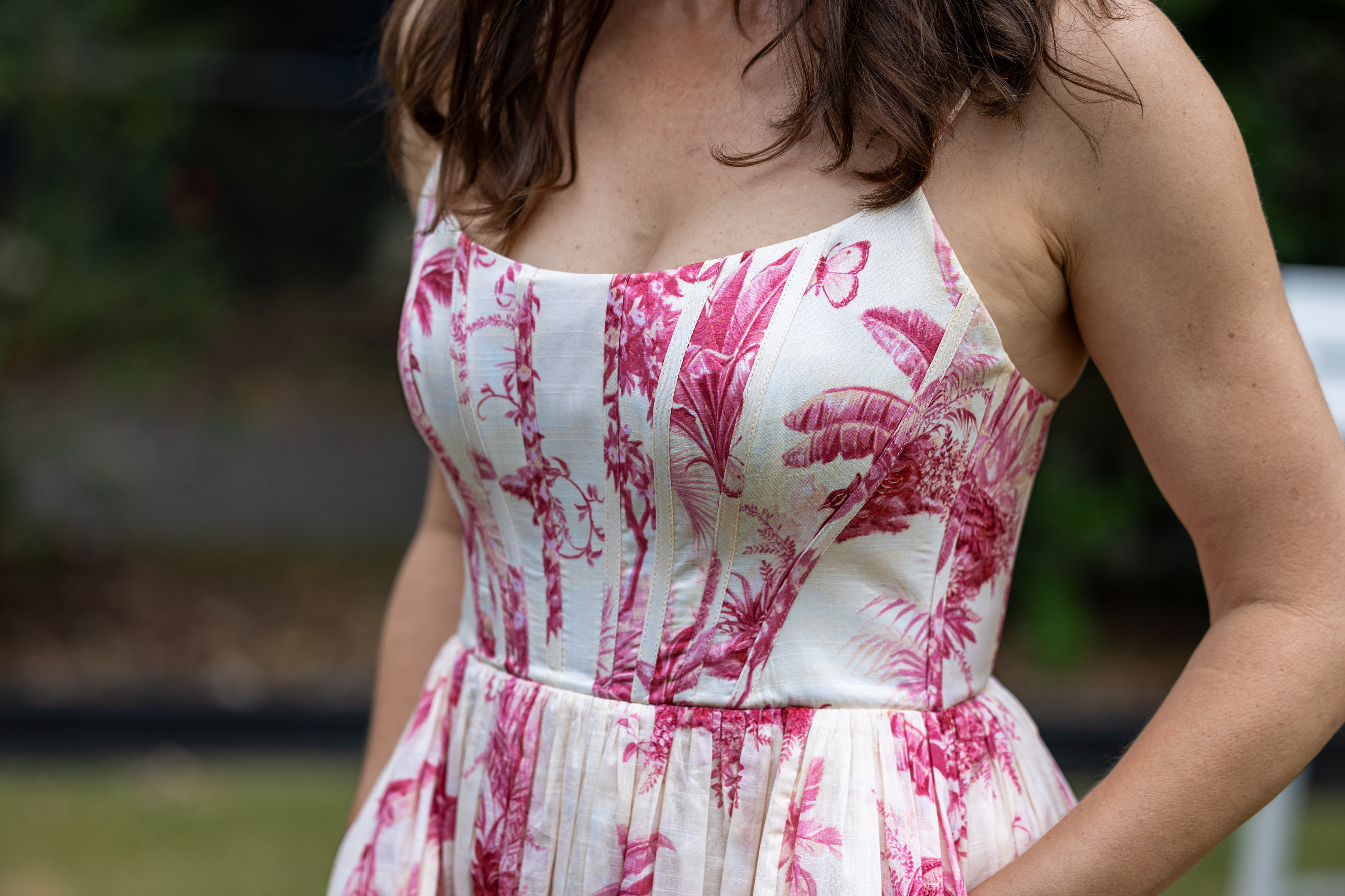 Zimmermann Waverly Corset Midi Dress Pink Palm Size 1