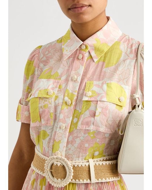 zimmermann pop pleated mini dress Zimmermann Pop Printed Pleated Mini Shirt Dress Multi Floral Zimmermann