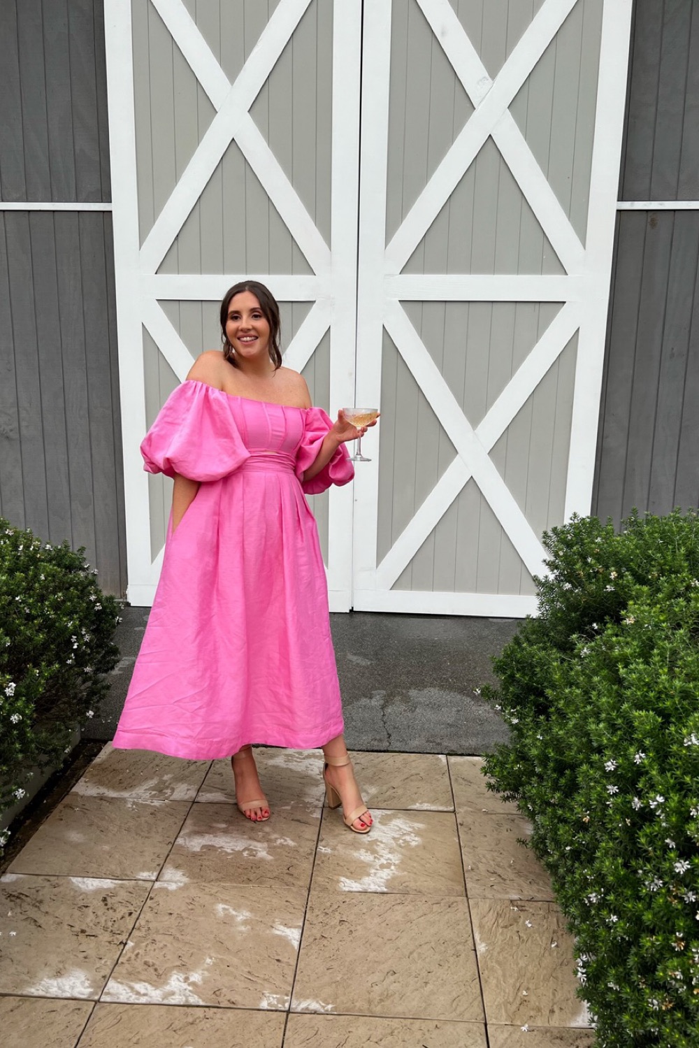 Aje Eugenie Off Shoulder Midi Dress Pink Size 8