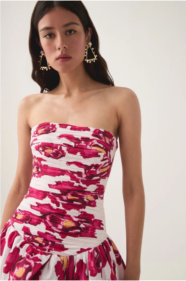 Aje Behold Boldly Blooming Bubble Hem Maxi Dress Pink White Size 10