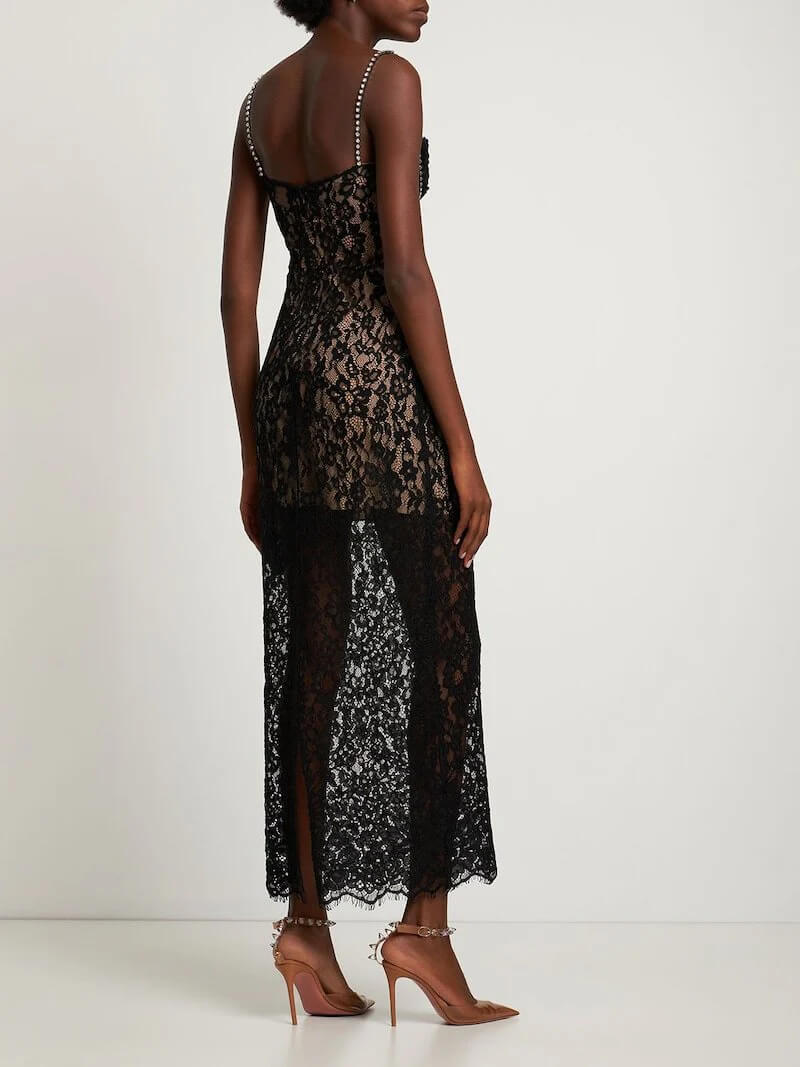 Self Portrait Lace Detailed Maxi Dress Black Size 8