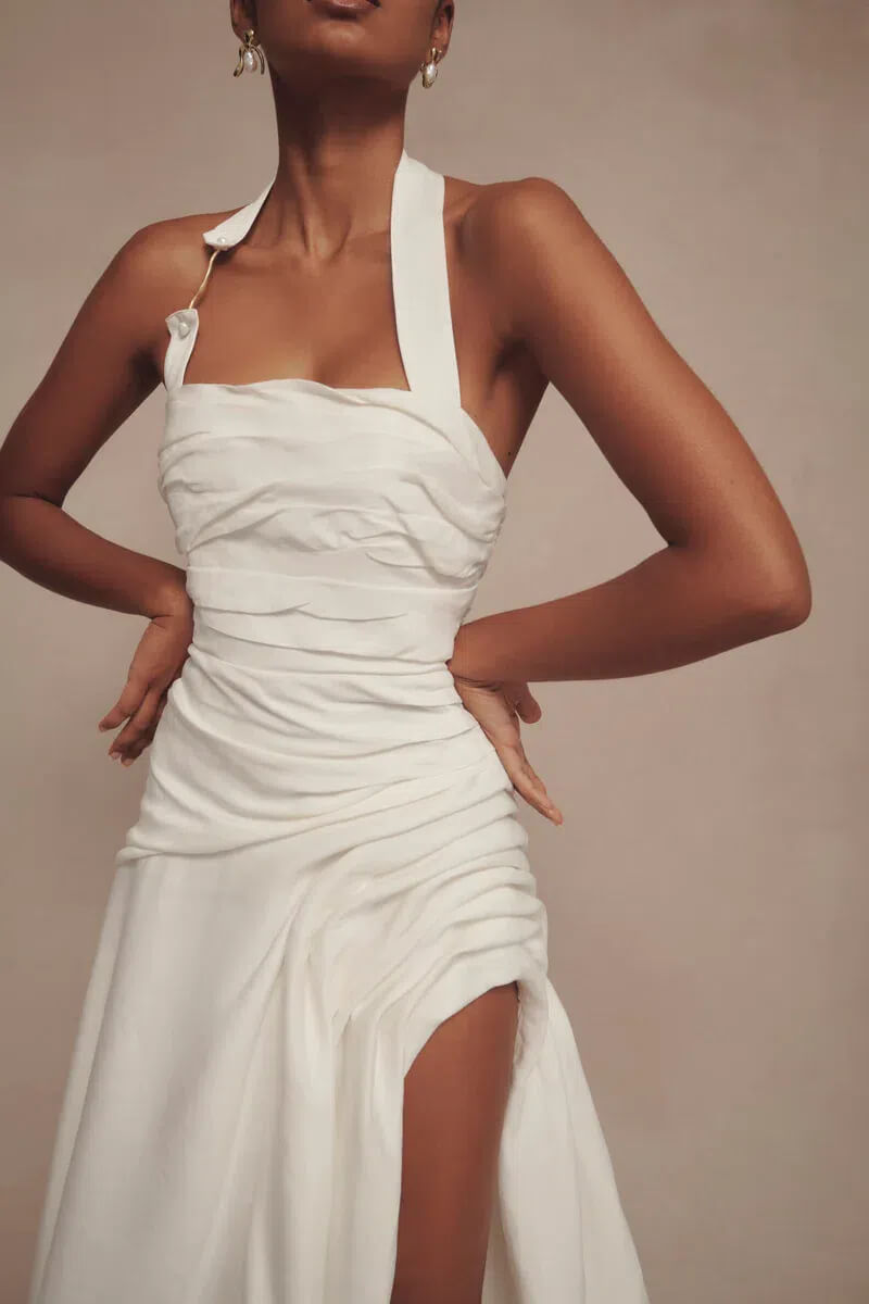 Aje Mika Draped Split Maxi Dress Ivory Size 6 & 10