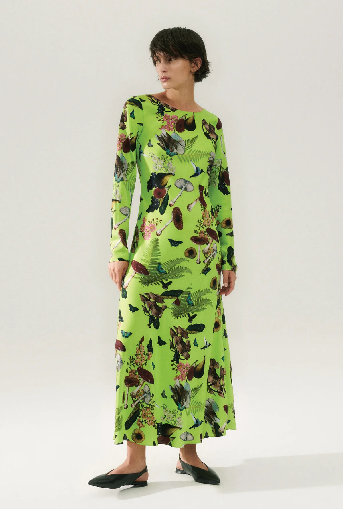 silk laundry green dress Olive Green Wrap Satin Dress With Flutter Sleeves – Désir Couture