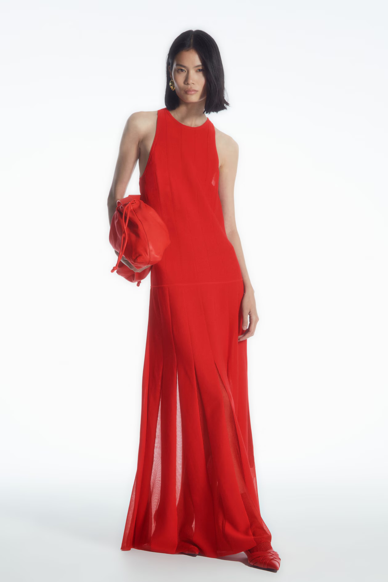 COS Pleated Racer Neck Maxi Dress Red Size 8