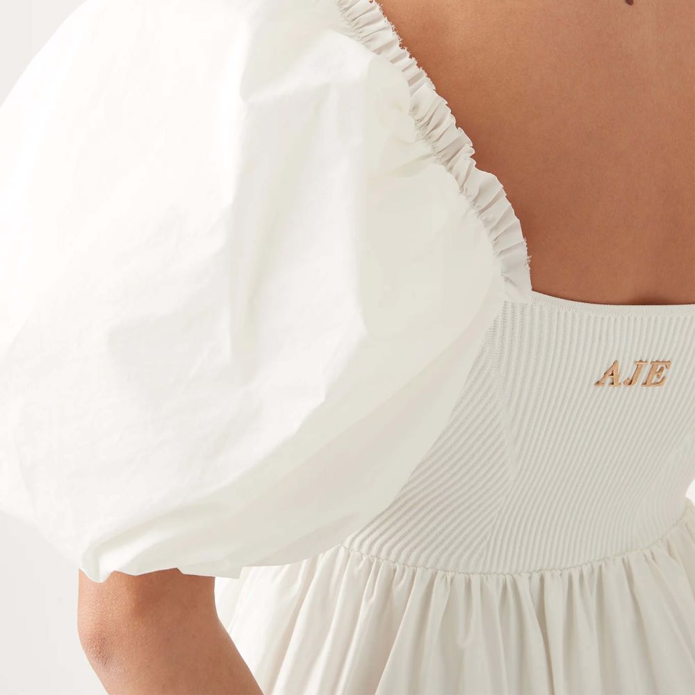 Aje Casa Puff Sleeve Midi Dress White Size 16
