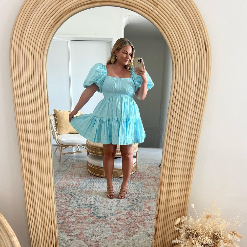Aje Casa Puff Sleeve Mini Dress Blue Size 14