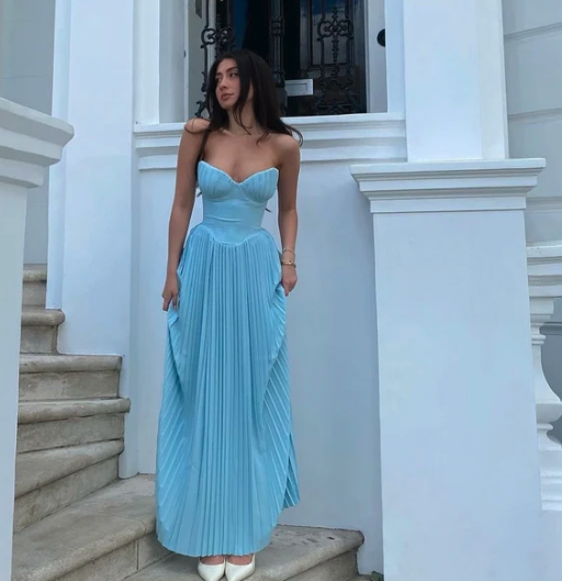 House Of CB Marcella Pleated Maxi Dress Blue Size S