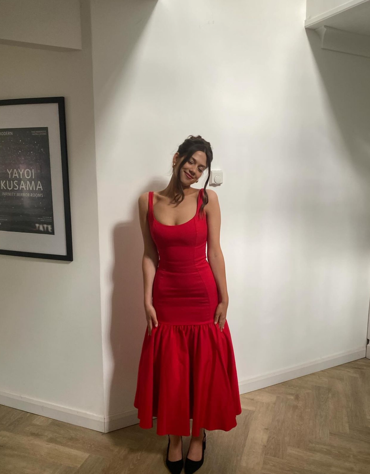 House Of CB Amore Scarlet Dropped Waist Midi Dress Red Size 6